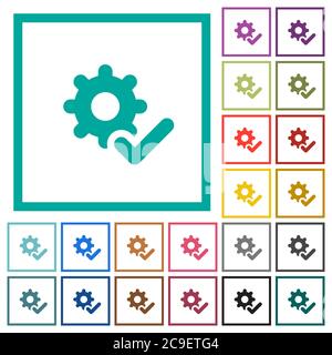 Paramètres ok icônes de couleur plate avec cadres quadrants sur fond blanc Illustration de Vecteur