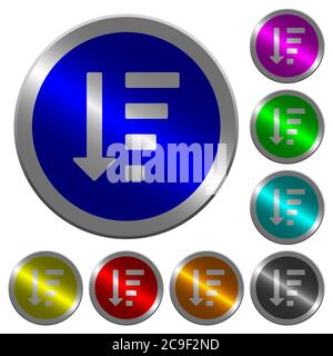 Icônes de mode de liste ordre décroissant sur des boutons ronds lumineux en acier de couleur semblable à une pièce Illustration de Vecteur