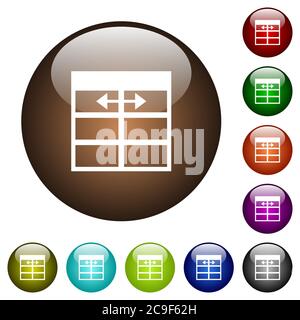Feuille de calcul ajuster la largeur des colonnes du tableau icônes blanches sur les boutons ronds en verre de couleur Illustration de Vecteur