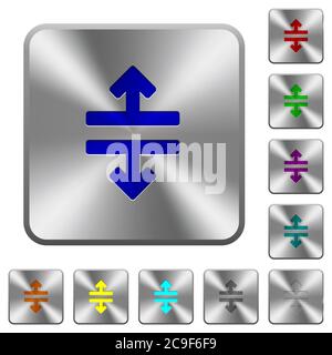 Outil de fractionnement horizontal icônes gravées sur des boutons carrés arrondis en acier brillant Illustration de Vecteur