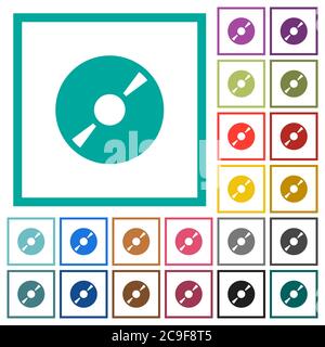 Icônes de couleur plate du disque DVD avec cadres quadrants sur fond blanc Illustration de Vecteur