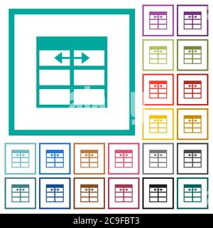 Feuille de calcul ajuster la largeur des colonnes du tableau icônes de couleur plate avec des cadres quadrants sur fond blanc Illustration de Vecteur