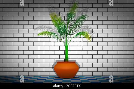 arbre de noix de coco sur le fond de mur de brique blanche Illustration de Vecteur