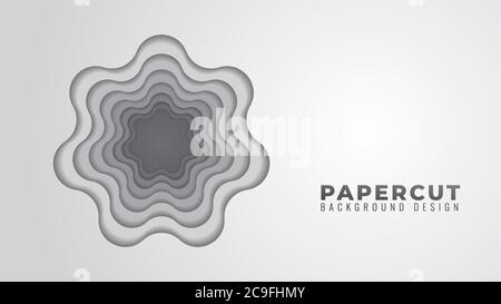 Illustration vectorielle des couches de papier découpé à trous ondulés monochromes. Modèle de conception d'arrière-plan abstrait. Thème de couleur dégradé de gris. Illustration de Vecteur