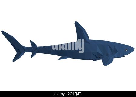 Bleu requin bleu poly bas. 3D. Vue latérale. Illustration vectorielle. Illustration de Vecteur