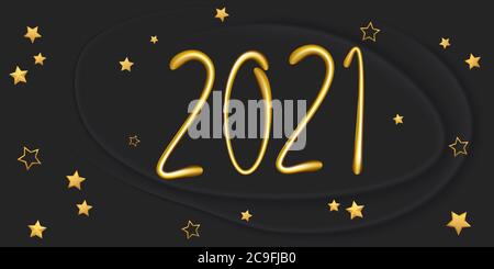 2021 Bonne Année. Inscription 3D dorée brillante et réaliste 2021. Illustration vectorielle des chiffres dorés métallisés. Idéal pour le design nouvel an p Illustration de Vecteur