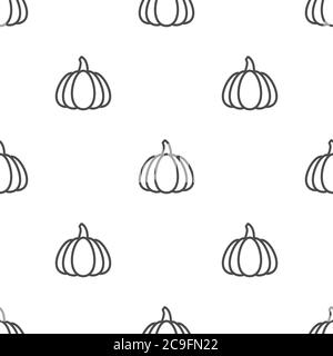 Motif sans couture avec silhouettes Icon de la ligne de citrouille. Décoration gourde noire. Papier peint Halloween isolé sur blanc. Illustration vectorielle. Récolte d'automne Illustration de Vecteur