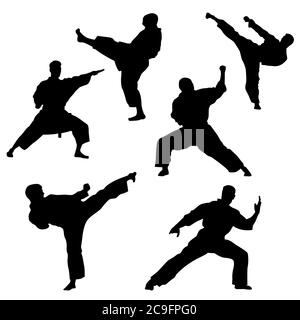 Silhouette noire de karaté sur fond blanc Illustration de Vecteur