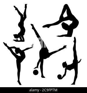 Silhouette noire de gymnaste sur fond blanc, noir sur blanc Illustration de Vecteur