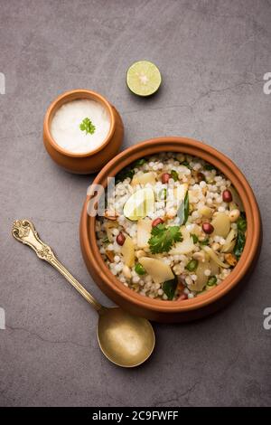 Sabudana khichdi / Khichadi est une recette indienne à jeun ou de la nourriture de Vrat consommée pendant navratri, ekadashi ou ganesh chaturthi Banque D'Images