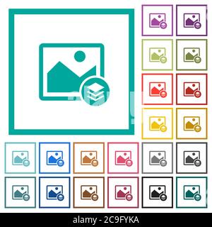 Les icônes de couleur plate des couches d'image avec des cadres quadrants sur fond blanc Illustration de Vecteur