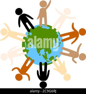 C'est une illustration de personnes de différentes races autour de la terre Illustration de Vecteur