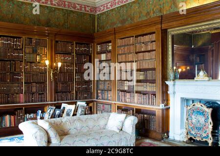 The Victorian Library of Harewood House, Leeds, West Yorkshire, Angleterre, Royaume-Uni. Banque D'Images