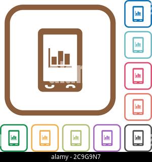 Statistiques mobiles icônes simples en couleur cadres carrés arrondis sur fond blanc Illustration de Vecteur
