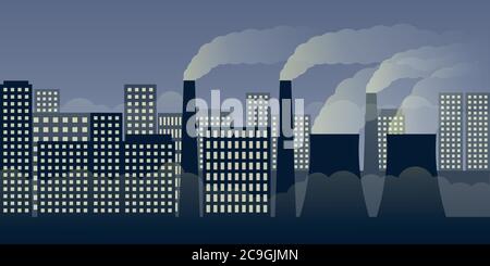 City scape par nuit à la pollution par l'industrie et du smog vector illustration EPS10 Illustration de Vecteur