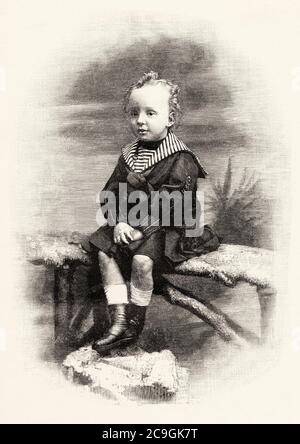 Portrait d'Alfonso XIII d'Espagne (Madrid 1886 - Rome 1941) roi d'Espagne de sa naissance jusqu'à la proclamation de la deuxième République espagnole le 14 avril 1931, Espagne. Illustration gravée de la Ilustracion Española y Americana datant du XIXe siècle 1890 Banque D'Images