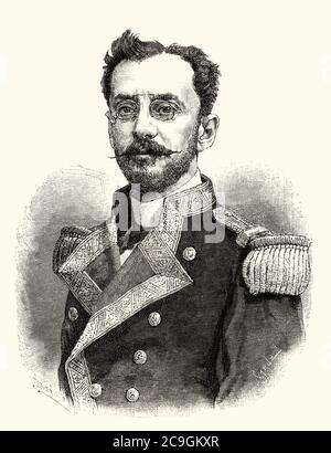 Portrait de Pedro de Novo y Colson (Cadix 1846 - Madrid 1931) historien, poète et dramaturge espagnol, Espagne. Illustration gravée de la Ilustracion Española y Americana datant du XIXe siècle 1890 Banque D'Images