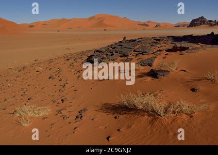 TADRAR ROUGE , ALGÉRIE. DÉSERT DU SAHARA. LES DUNES DU DÉSERT ET LES MODÈLES DE SABLE DE TIN MERZOUGA ET MOUL N AGA. Banque D'Images