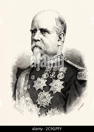 Portrait de Marcelo de Azcárraga Palmero (Manille 1832 - Madrid 1915) militaire et homme politique espagnol, président du Conseil des ministres sous le règne d'Alfonso XIII Ministre de la Marine et ministre de la Guerre, Espagne. Illustration gravée de la Ilustracion Española y Americana datant du XIXe siècle 1890 Banque D'Images
