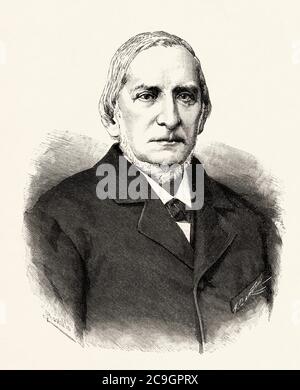 Portrait de Miguel Colmeiro y Penido (Saint-Jacques-de-Compostelle 1816 - Madrid 1901) botaniste espagnol, membre de l'Académie royale des sciences exactes, physiques et naturelles, Espagne. Illustration gravée de la Ilustracion Española y Americana datant du XIXe siècle 1890 Banque D'Images