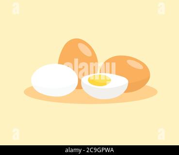 Œuf bouilli isolé sur fond blanc. Œufs durs pelés isolés sur fond blanc. Illustration de Vecteur