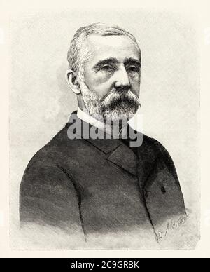 Portrait de Faustino Rodríguez-San Pedro Díaz-Argüelles (Gijón 1833 - 1925) avocat et politicien espagnol, ministre des Finances, de l'Etat, de l'instruction publique et des Beaux-Arts sous le règne d'Alfonso XIII Maire de Madrid, Espagne. Illustration gravée de la Ilustracion Española y Americana datant du XIXe siècle 1890 Banque D'Images