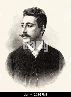 Portrait de Bénédicto Lucignani. Ténor italien, Italie. Illustration gravée de la Ilustracion Española y Americana datant du XIXe siècle 1890 Banque D'Images