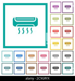 Icônes de couleur plate du climatiseur avec cadres quadrants sur fond blanc Illustration de Vecteur