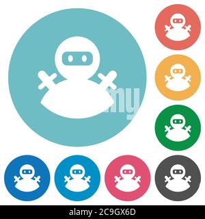 Icônes blanches plates d'avatar Ninja sur des arrière-plans de couleur ronde Illustration de Vecteur