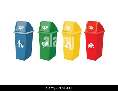 Différents types de déchets pour séparer les déchets lors du déversement dans le réservoir. Illustration de Vecteur