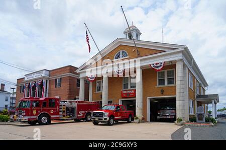 FREEHOLD, NJ -16 JUL 2020- vue sur les bâtiments de l'historique quartier de Freehold, qui accueille la bataille de Monmouth pendant la guerre d'indépendance à Freeho Banque D'Images