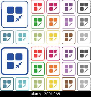 Réduire les icônes plates de couleur des composants dans les cadres carrés arrondis. Versions minces et épaisses incluses. Illustration de Vecteur
