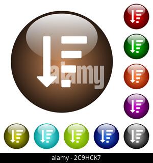 Mode de liste ordre décroissant icônes blanches sur boutons ronds en verre Illustration de Vecteur