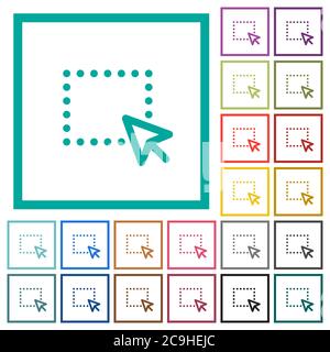 Opération glisser-déposer icônes de couleur plate avec cadres quadrants sur fond blanc Illustration de Vecteur