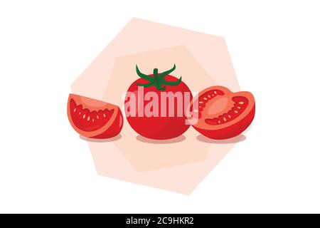 Tomates isolées sur fond blanc. Tomates coupées en deux sur fond blanc. Illustration de Vecteur