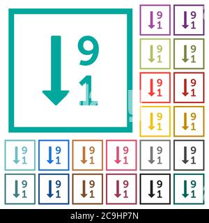 Liste numérotée descendante des icônes de couleur plate avec des cadres de quadrant sur fond blanc Illustration de Vecteur