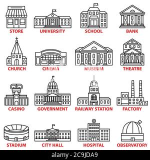 Icônes des bâtiments gouvernementaux. Illustrations vectorielles isolées Illustration de Vecteur