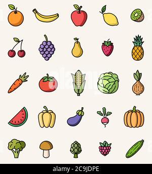 Fruits et légumes coloré icônes isolées ensemble de vecteurs Illustration de Vecteur