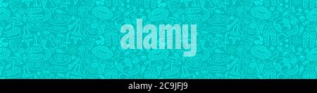 Plage d'été tracé à la main bordure horizontale sans couture. Des gribouillages de vacances sur fond vert. Illustration de Vecteur