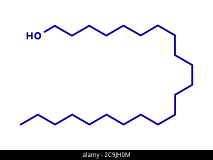 Docosanol (alcool de béhenyle) molécule antivirale. Utilisé dans le traitement des plaies froides (virus de l'herpès simplex). Formule squelettique bleue sur fond blanc Banque D'Images