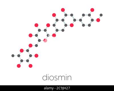 Diosmin maladie veineuse et molécule de médicament des hémorroïdes. Formule squelettique stylisée (structure chimique). Les atomes sont représentés sous forme de cercles à code couleur connectés Banque D'Images