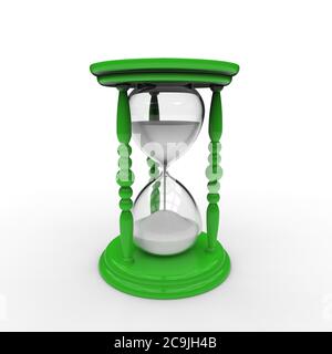 sablier ntique egg timer avec dans un cadre de couleur verte et sable blanc sur fond blanc Banque D'Images