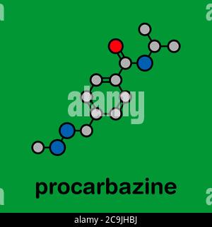 Molécule de médicament contre le cancer de la procarbazine. Agent alkylant utilisé dans le traitement du lymphome de Hodgkin et du cancer du cerveau du glioblastome. Formule squelette stylisée ( Banque D'Images