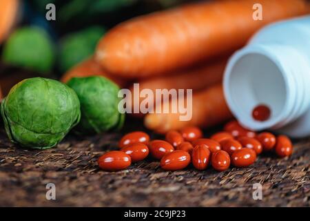 Suppléments et légumes de lutéine. La lutéine est un pigment jaune. Il se produit naturellement dans les légumes verts et d'autres plantes. La lutéine est spécifique Banque D'Images