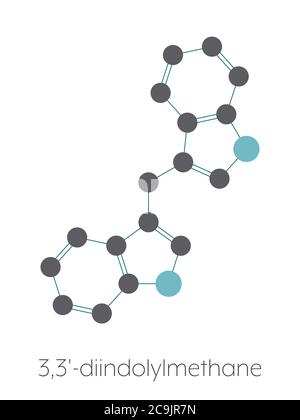 Diindolylmethane (3,3'-DIM, DIM) molécule. Dérivé de l'acide indole-3-carbinol, présent dans le brocoli, chou, chou frisé, etc. peuvent avoir vieilli ou préventive du cancer Banque D'Images