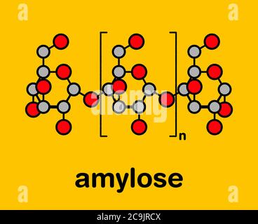 Polymère polysaccharidique amylose, structure chimique. Composant de l'amidon (en plus de l'amylopectine). Formule squelettique stylisée (structure chimique). Banque D'Images