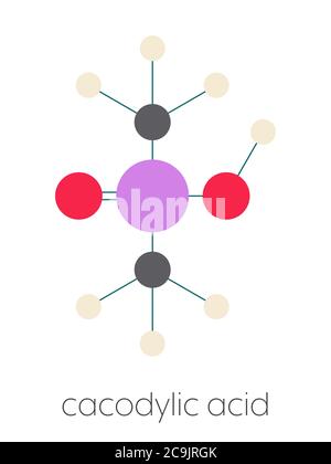 Molécule d'herbicide à l'acide cacodylique (Agent Blue). Composé organoarsenic hautement toxique. Formule squelettique stylisée (structure chimique). Les atomes sont représentés par un Banque D'Images