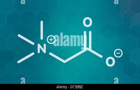 Molécule de bétaïne (glycine bétaine, triméthylglycine). Initialement trouvé dans la betterave à sucre (Beta vulgaris). Formule blanche du squelette sur le bac gradient sarcelle foncé Banque D'Images