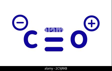 Monoxyde de carbone (CO) molécule de gaz toxique. L'empoisonnement au monoxyde de carbone se produit fréquemment en raison d'un dysfonctionnement des appareils ménagers à combustion de carburant. Squelette bleu Banque D'Images