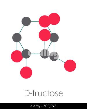 Molécule de sucre de fruit de fructose (D-fructose). Composant du sirop de maïs à haute teneur en fructose (HFCS). Formule squelettique stylisée (structure chimique). Les atomes sont SH Banque D'Images